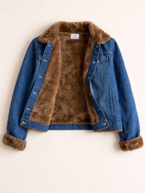 Vintage Jackets & Blazers - Y2K 725 Denim Jacket Faux Fur Lined Cropped Blue Trucker Cozy Vintage